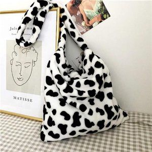 Plush Faux Fur Cow Shoulder Crossbody Bag